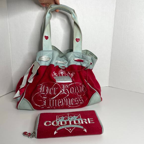 FAIR CONDITION Juicy Couture Your Royal Highness Red Green Bag Y2K and Wallet - Picture 1 of 16
